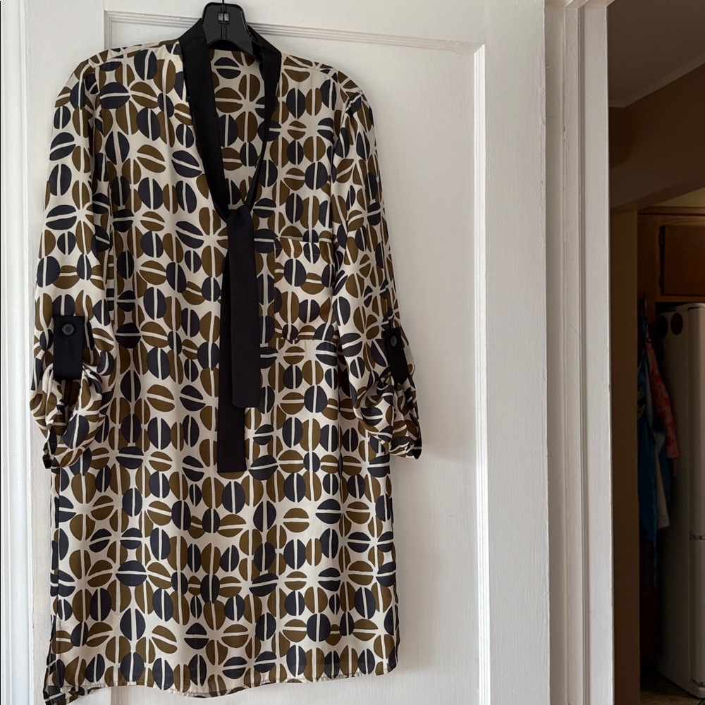 Zara Geometric Print Silky lightweight Olive Mix Dress - Size, M